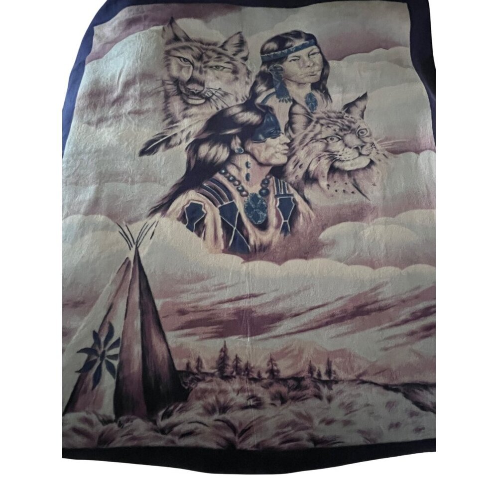 Native American Indian Reversible Heavy Large Blanket 82x78 Bobcat Animal Print